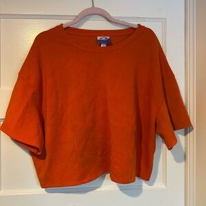 Orange Boxy Oversized Crew Neck Crop Top Tee